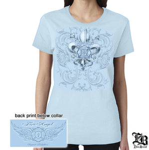 Erazor Bits: Fire Angel Powder Blue Ladies T-Shirt